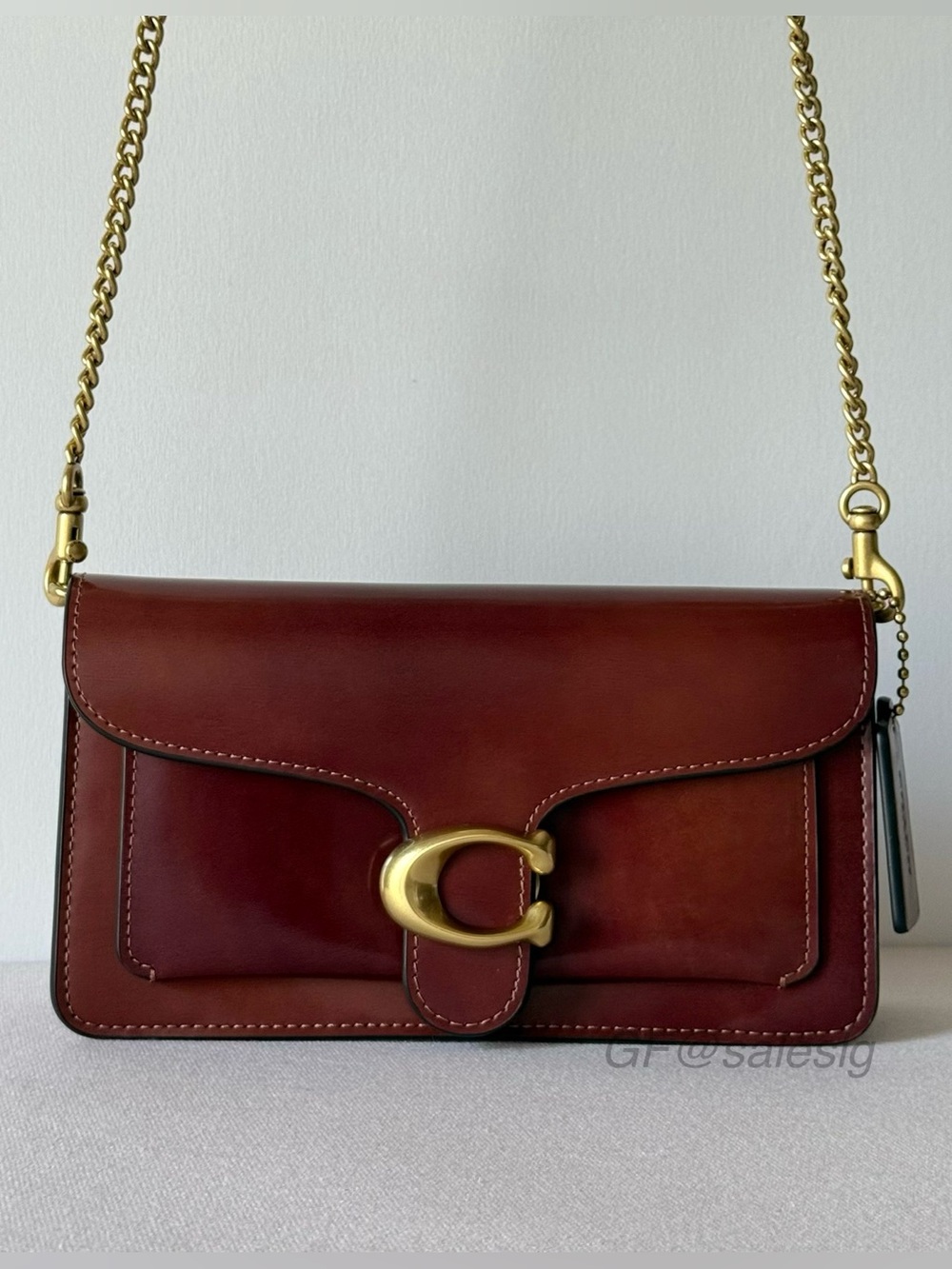 NWT Coach Tabby Chain Clutch CW554 Dark Natural Crossbody Wallet Burgundy